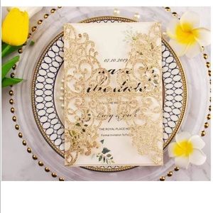 Gold Glitter Laser Cut Wedding Invite Pockets